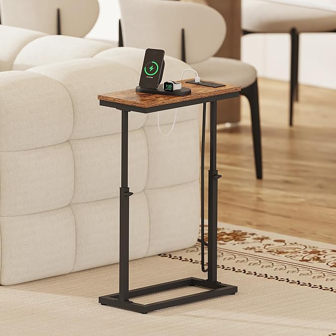 TUTOTAK End Table with Charging Station, Side Table, Tall Couch Table, Sofa - Image 3