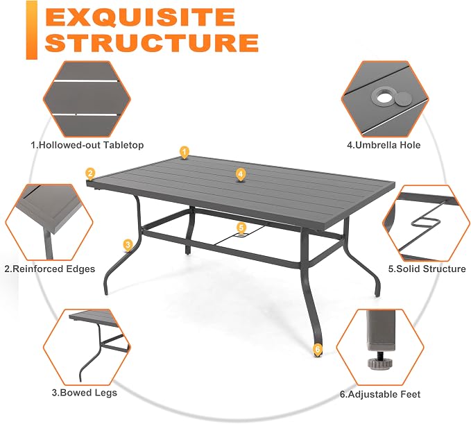 NUU GARDEN 7-Piece Outdoor Dining Table Set, All Weather Table - Image 8