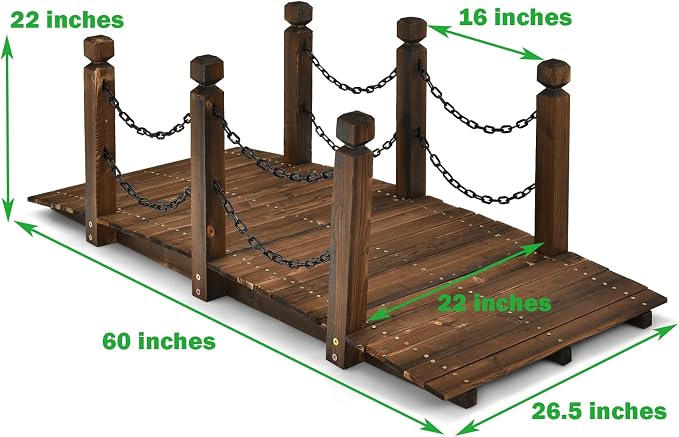 Giantex 5 FT Wooden Garden Bridge, Stained Wood Arc Footbridge - Image 7