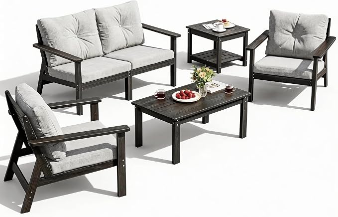 6-Piece HDPE Patio Furniture Set, Outdoor Sectional Sofa Set, All Weather by Unknown