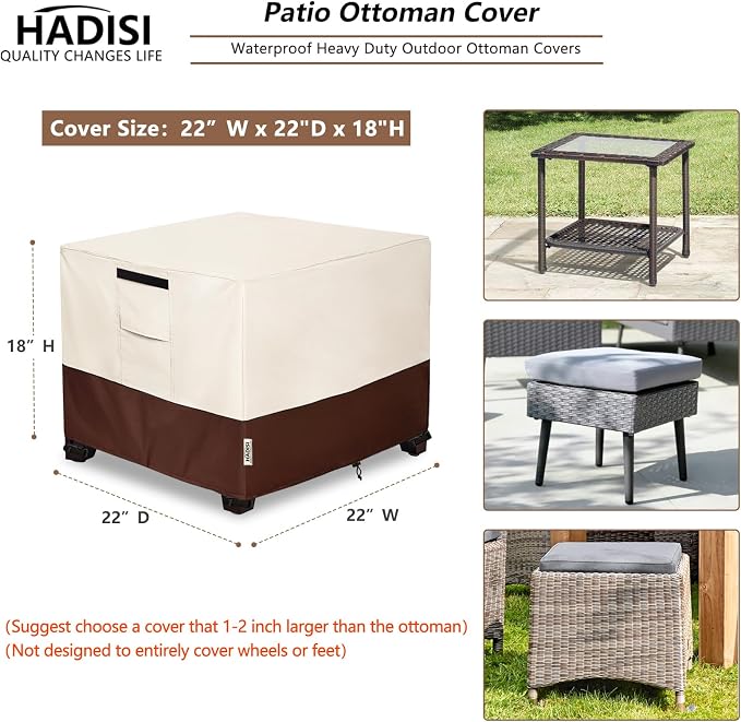 Patio Ottoman Cover Waterproof Square Outdoor Small Side Table Covers, Outdoor - Image 2