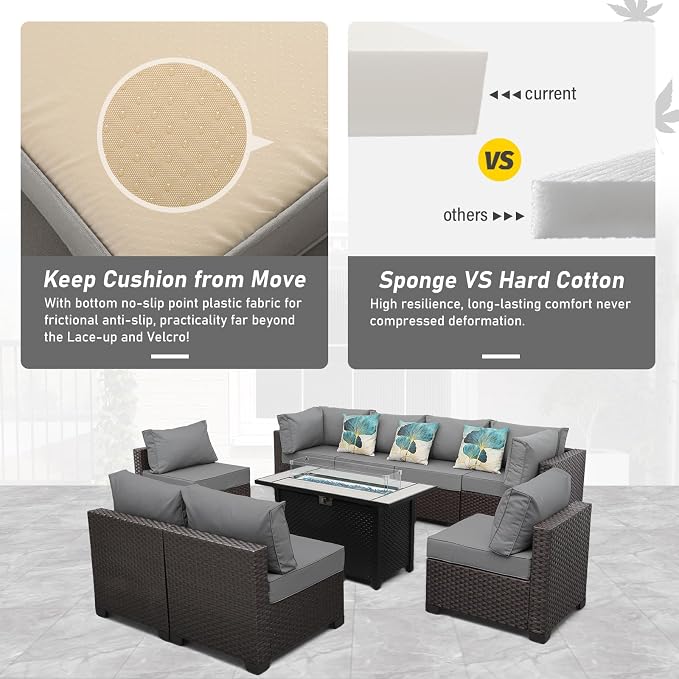 9 Pieces Wicker Patio Furniture Set Outdoor PE Rattan Sectional Conversation - Image 6