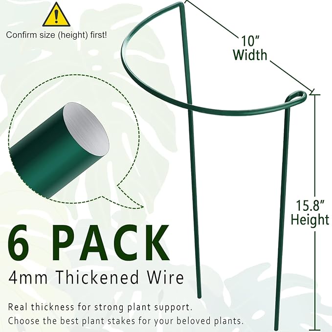 6 Pack Plant Support Stakes, 15.8" Half Round Metal Garden Plant Supports - Image 2