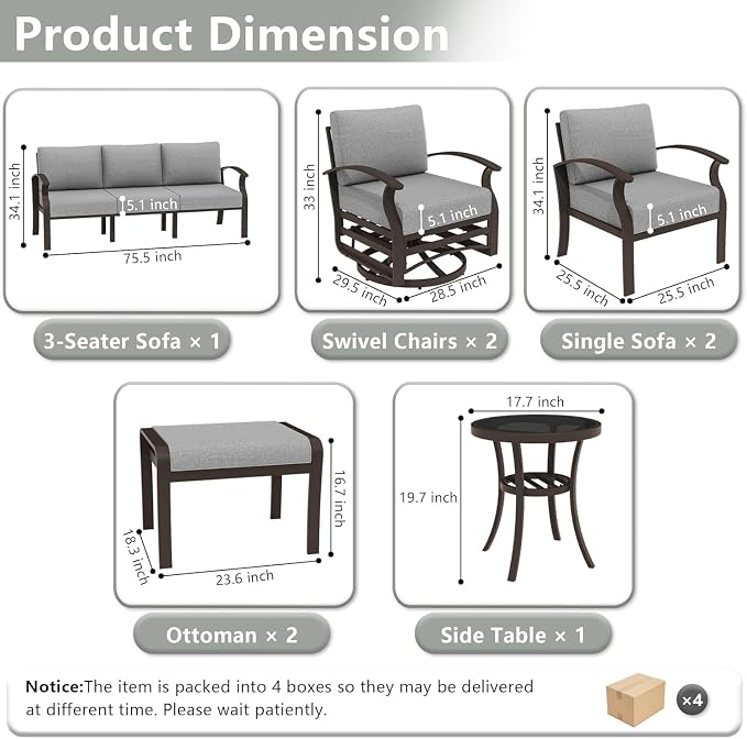 Kullavik Aluminum Set with 2 Swivel Chairs, 9-Seat Metal Outdoor Sectional - Image 2