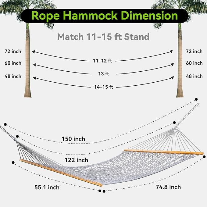 Double Hammock for 2 Person, Handwoven Rope Hammock - Image 6