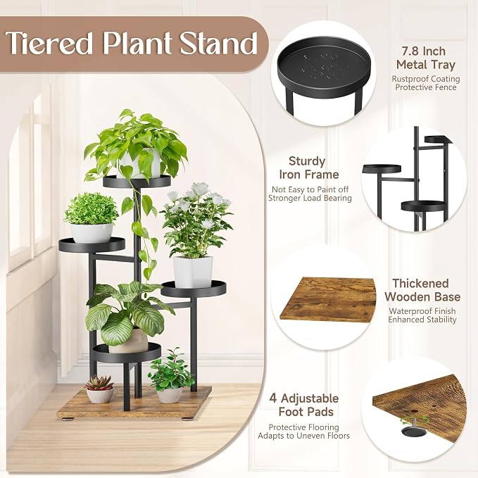 iDavosic.ly 4 Tier Plant Stand Indoor, Tiered Corner Flower Holder Shelf Outdoor - Image 3