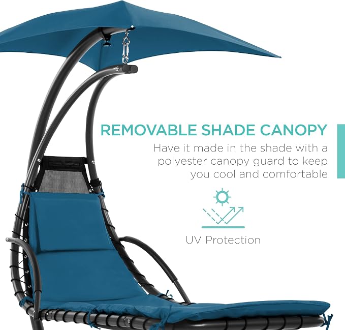 Best Choice Products Outdoor Hanging Curved Steel Chaise Lounge Chair Swing - Image 4