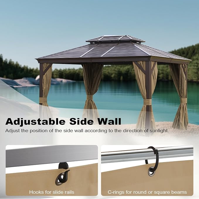 slashome 12'x14' Gazebo Curtains Outdoor Waterproof, Khaki Universal - Image 5