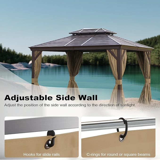 slashome 10'x12' Gazebo Curtains Outdoor Waterproof, Khaki Universal - Image 5