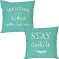 PANDICORN Welcome to Our Porch Stay Awhile Farmhouse Decorative Throw Pillow by PANDICORN