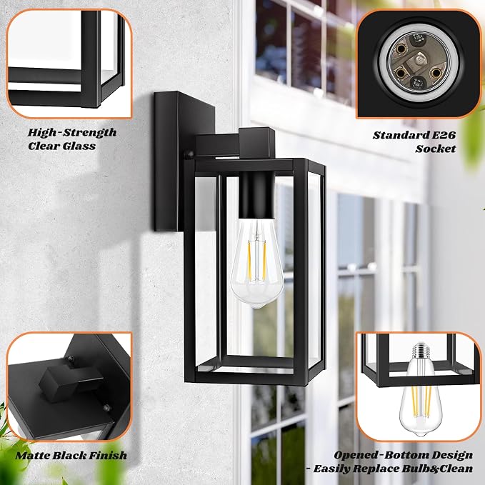 Brightever 2-Pack Outdoor Wall Lantern, Exterior Waterproof Wall Sconce Light - Image 3