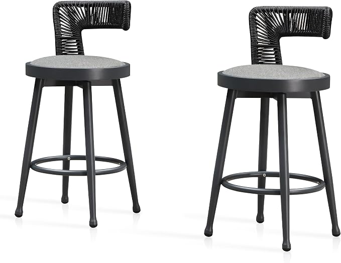 PURPLE LEAF Outdoor Swivel Counter Height Stools Set of 4 Metal Modern Rattan - Image 9