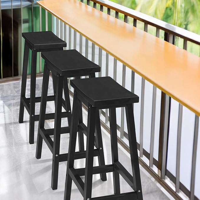 VINGLI Outdoor Bar Stools Set of 2, Solid Cedar Wood Barstools - Image 2
