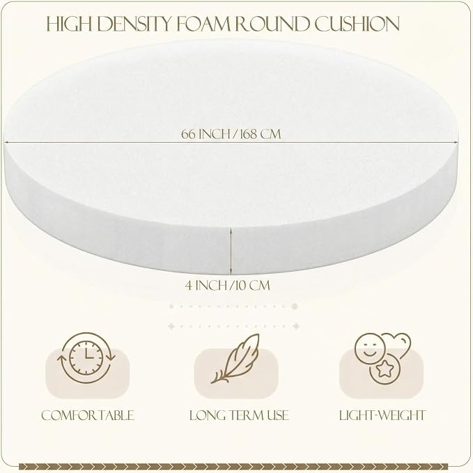 Frienda 4" Height 66" Diameter High Density Foam Round Cushion Insert 35 D - Image 4