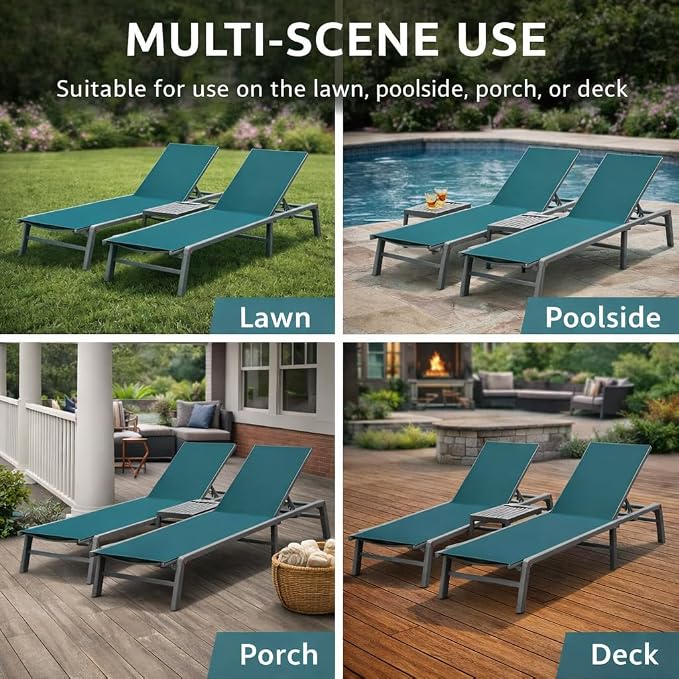 Kozyard 3-Pieces Patio Lounge Set, 2 Foldable Adjustable Lounge Chairs and Side - Image 7