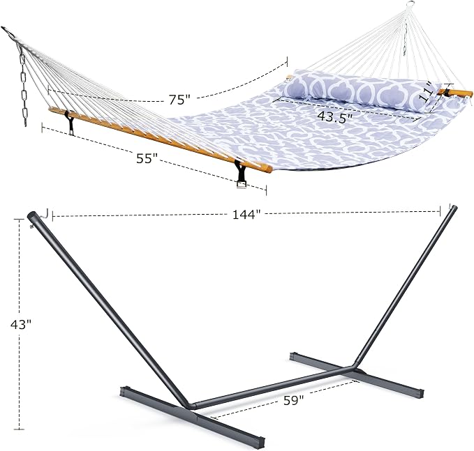 Double Hammock with Stand for Outdoor, Heavy Duty Portable Hammock with - Image 6