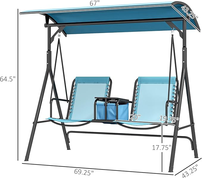 Outsunny 2-Seat Patio Swing Chair, Outdoor Canopy Swing Glider - Image 7