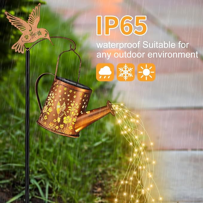 Outdoor Hanging Solar Lantern Waterproof Set Outside Metal Openwork Hummingbird - Image 5