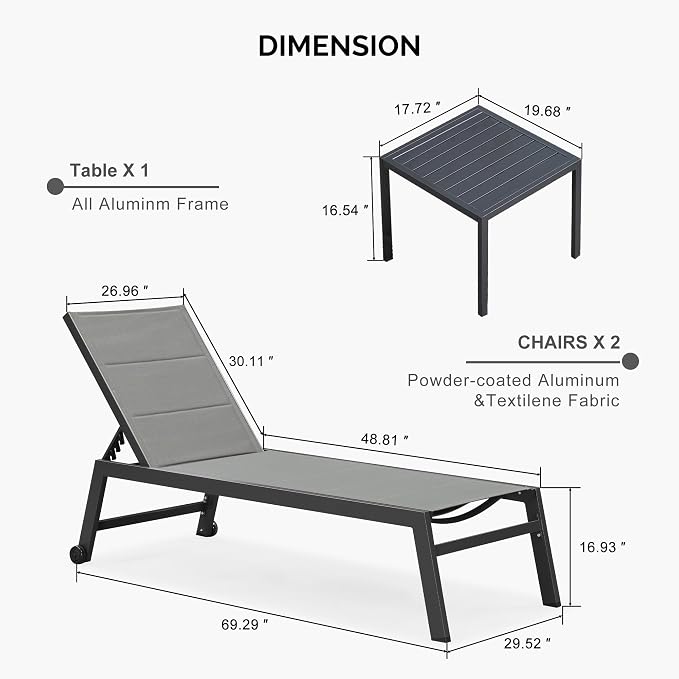 PURPLE LEAF Extra Large Outdoor Chaise Lounge 2 Pieces Aluminum Patio Lounge - Image 9
