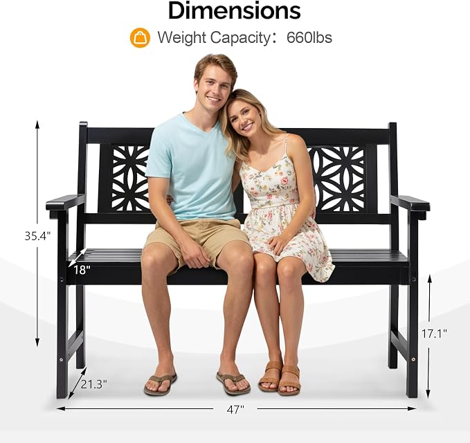 VINGLI 47" Outdoor Wood Bench, All Weather Outdoor Wooden Patio Garden Bench - Image 3