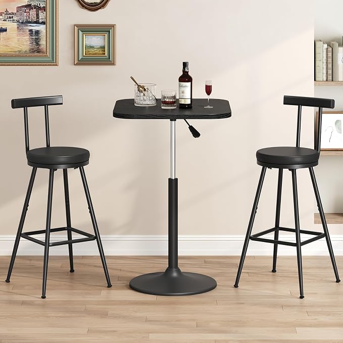 Bar Stools, Bar Chairs with Backrest and Footrest, Kitchen Stools with - Image 3