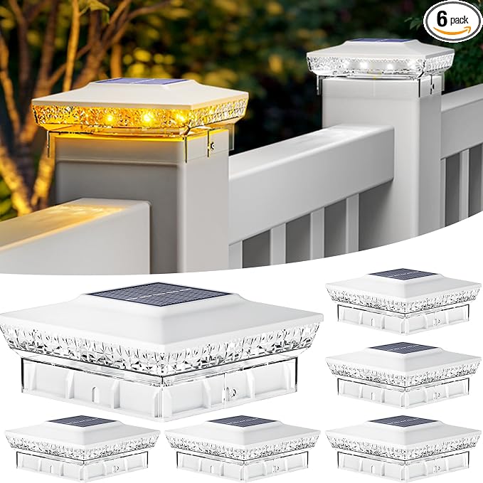 btfarm 6 Pack Solar Post Cap Lights Outdoor, 2 Mode 16 LED Fence Post Light Fit by btfarmdecorativelighting