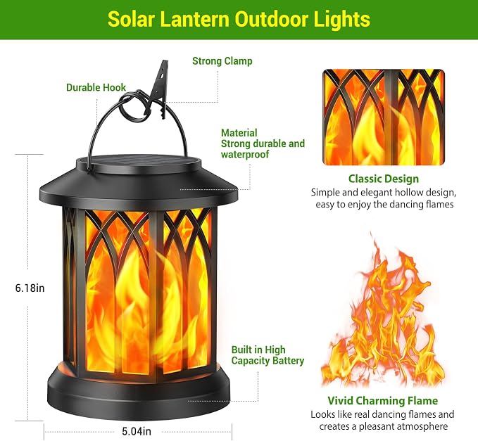 KOOPER 6 Pack Solar Lantern Outdoor Lights, Upgraded Flickering Flame Solar - Image 3