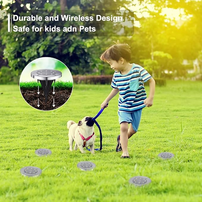 LYHOPE Solar Ground Lights Outdoor, 16 Pack 8 LED Solar Disk Lights Waterproof - Image 4