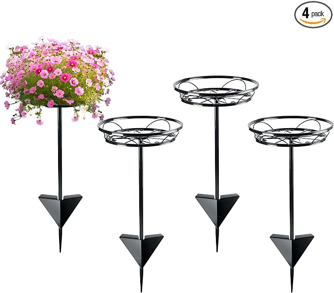 Tellingyou 4 Pack Adjustable Outdoor Flower Pot Stand, Metal Outdoor Plant by Tellingyou
