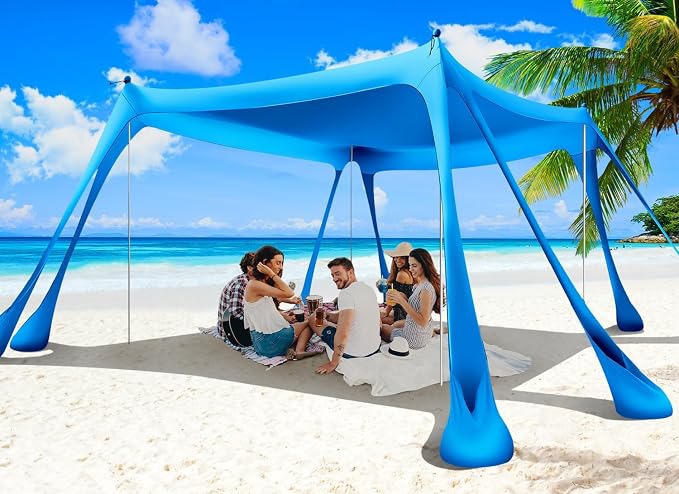 Beach Tent Sun Shelter 10x10ft Beach Canopy Easy Pop Up Sun Shade Portable by Wabolay