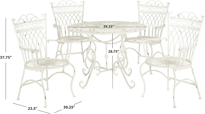 Safavieh Outdoor Collection Thessaly Antique White 5 Piece Patio Set - Image 5