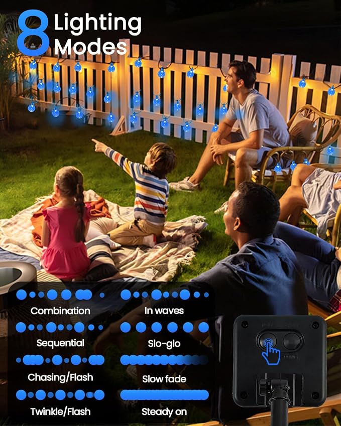 LORRYTE 2-Pack 120 LED Blue Solar String Lights Outdoor - 72FT Crystal Globe - Image 3