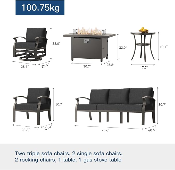 Kullavik Aluminum Patio Furniture Set, 8 Pieces 10 Seat Metal Outdoor Furniture - Image 3