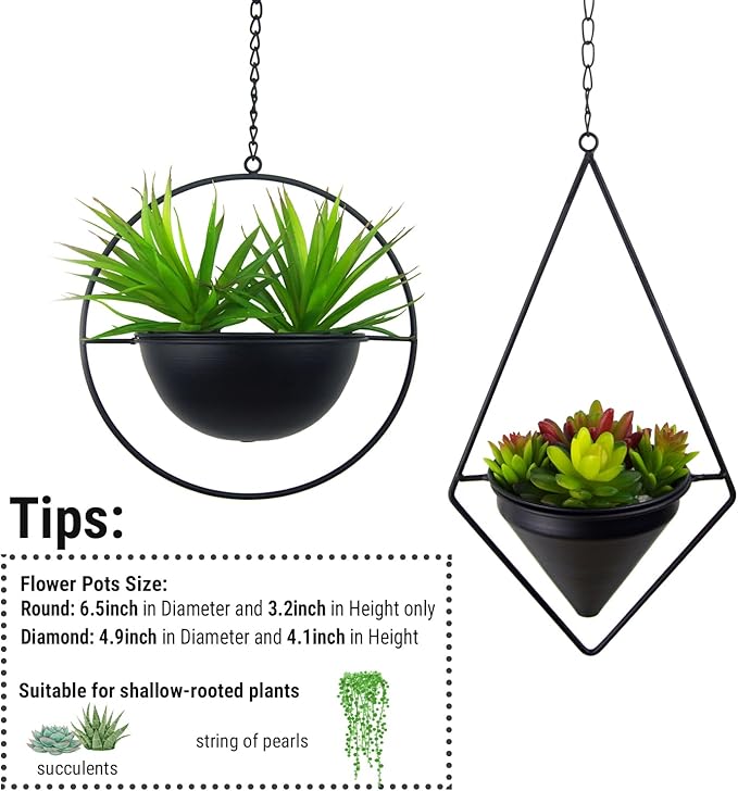 Metal Hanging Planters, Modern Plant Hanger - Image 2