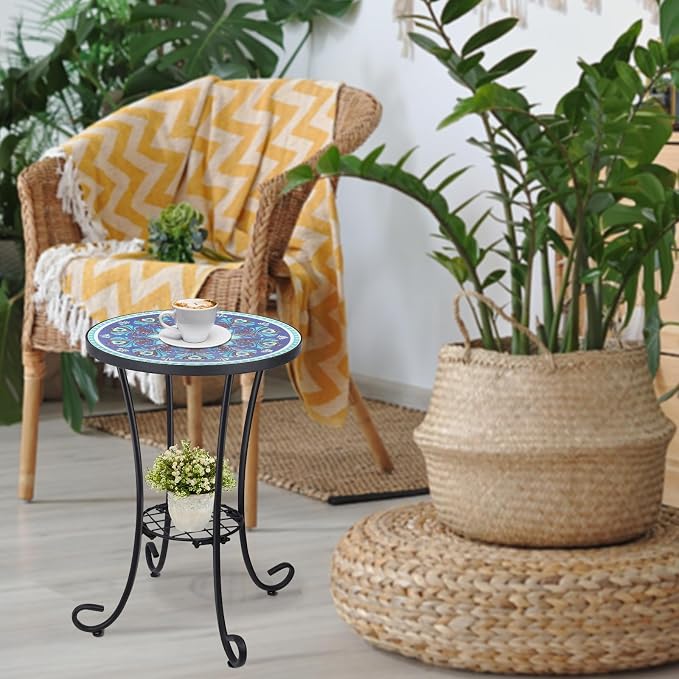 VCUTEKA Outdoor Side Table Mosaic Patio Table Accent Tables Mosaic Tile Top - Image 8