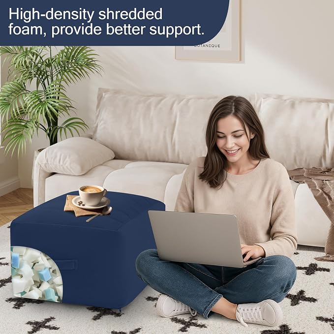 MeMoreCool Square Stuffed Pouf Ottoman Foot Rest, Floor Pouf Foot Stool - Image 5
