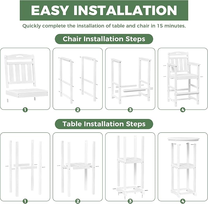 Outdoor Bistro Bar Set, Patio High Top Table and Bar Height Tall Adirondack - Image 8