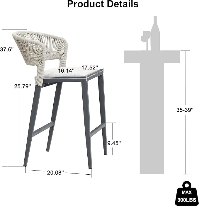 PURPLE LEAF Counter Height Bar Stool Set of 2 Patio Bar Stools Contemporary Bar - Image 3