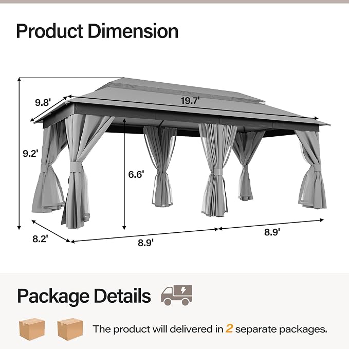 LAUSAINT HOME Semi-Permanent Outdoor Patio Gazebo 10'x20', Heavy Duty Party - Image 3