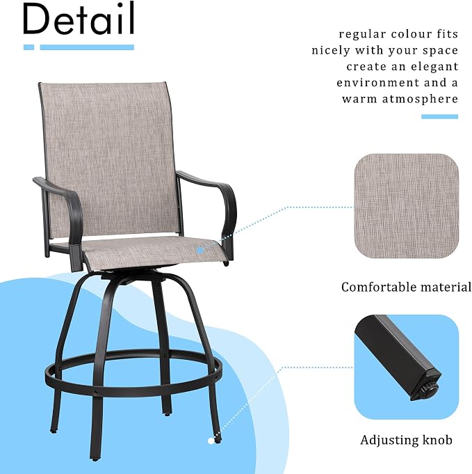 Shintenchi 3 Piece Patio Swivel Bar Stools Set, Outdoor Patio Bar Table and - Image 4