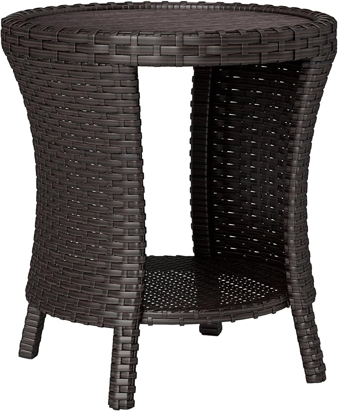 Outsunny 18" Outdoor Wicker Coffee Table, 2-Tier Patio Side Table by Outsunny