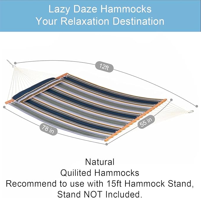 Lazy Daze Hammocks 12 FT Quilted Fabric Double Hammock - Image 2