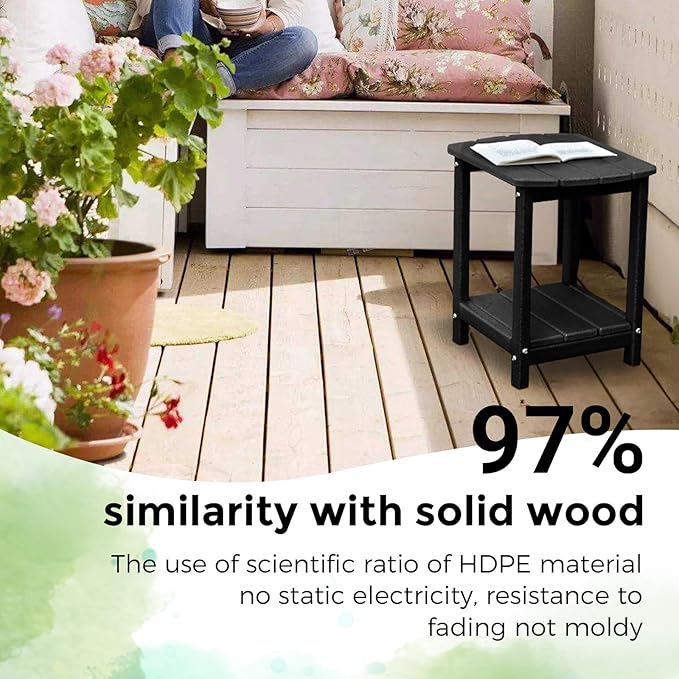 Adirondack Square Outdoor Side Table, 2-Tier Storage Patio Side Table, HDPE End - Image 4