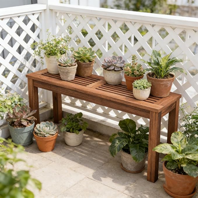 ERGOMASTER Wooden Backless Outdoor Bench, 2-Person Indoor Outdoor Patio Dining - Image 6
