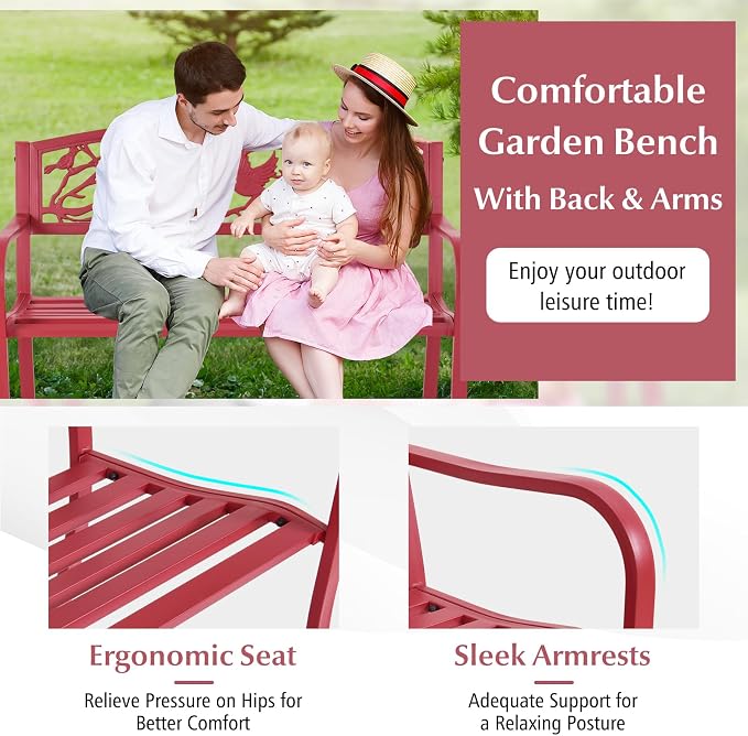 Tangkula Metal Outdoor Garden Bench Park Bench, Patio Bench - Image 5