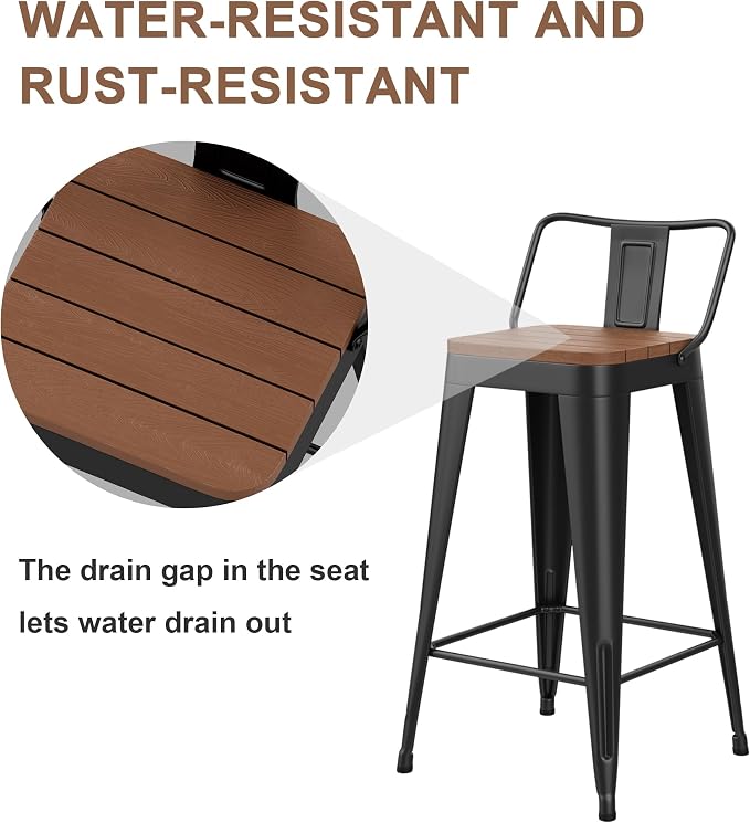 HAOBO Home 24" Outdoor Barstools Patio Stool Metal Bar Stools Set of 4 Counter - Image 4