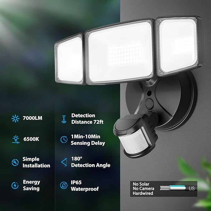 Onforu 75W LED Flood Light Motion Sensor Outdoor, 7000lm Dusk to Dawn Flood - Image 3