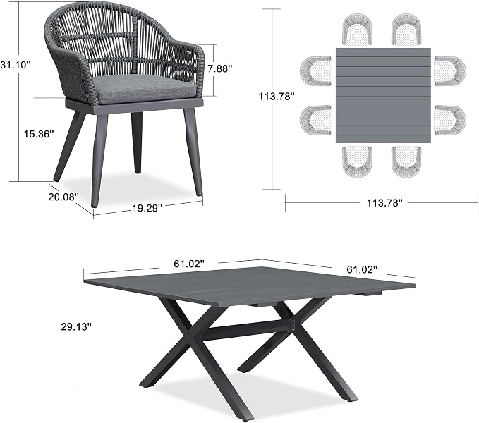PURPLE LEAF 9 Pieces Patio Dining Set - Image 7