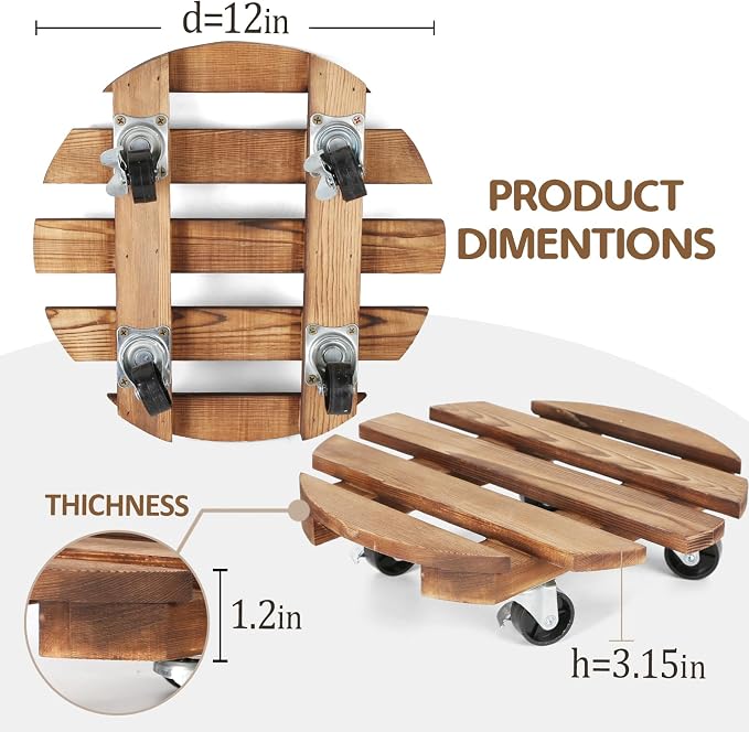 2 Pack Plant Stand with Wheels, Plant Caddies with 360° Lockable Smooth Sliding - Image 5