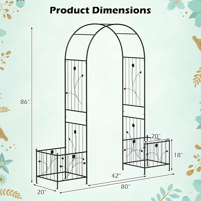 IRONMAX Garden Arch with Planter Boxes, Outdoor Wedding Archway Pergola - Image 6